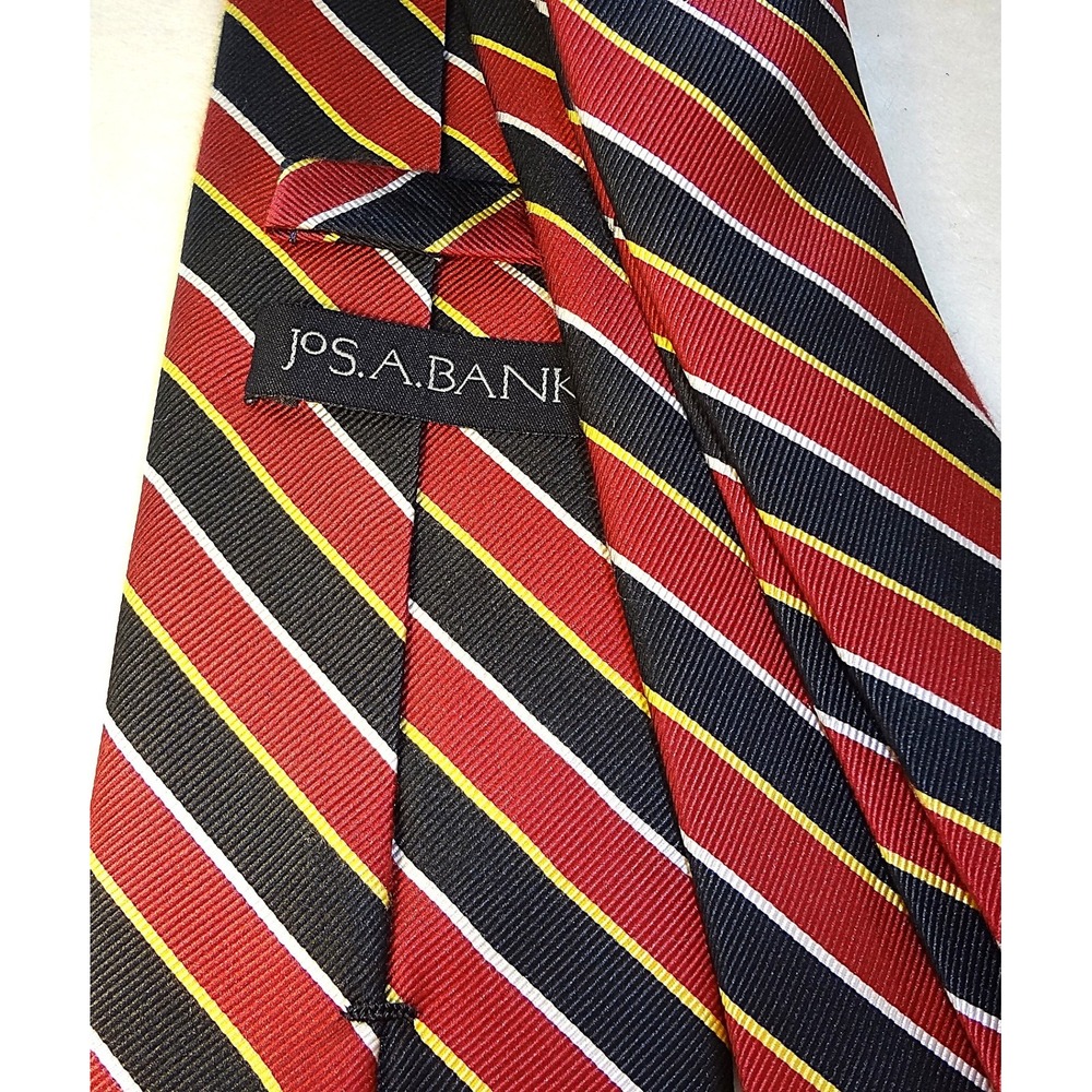 Jos. A. Bank Striped Necktie‎ Red Black Yellow White Business Formal